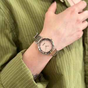 Pulsar Pink Pearl & Silver Watch w/ Crystal Accents